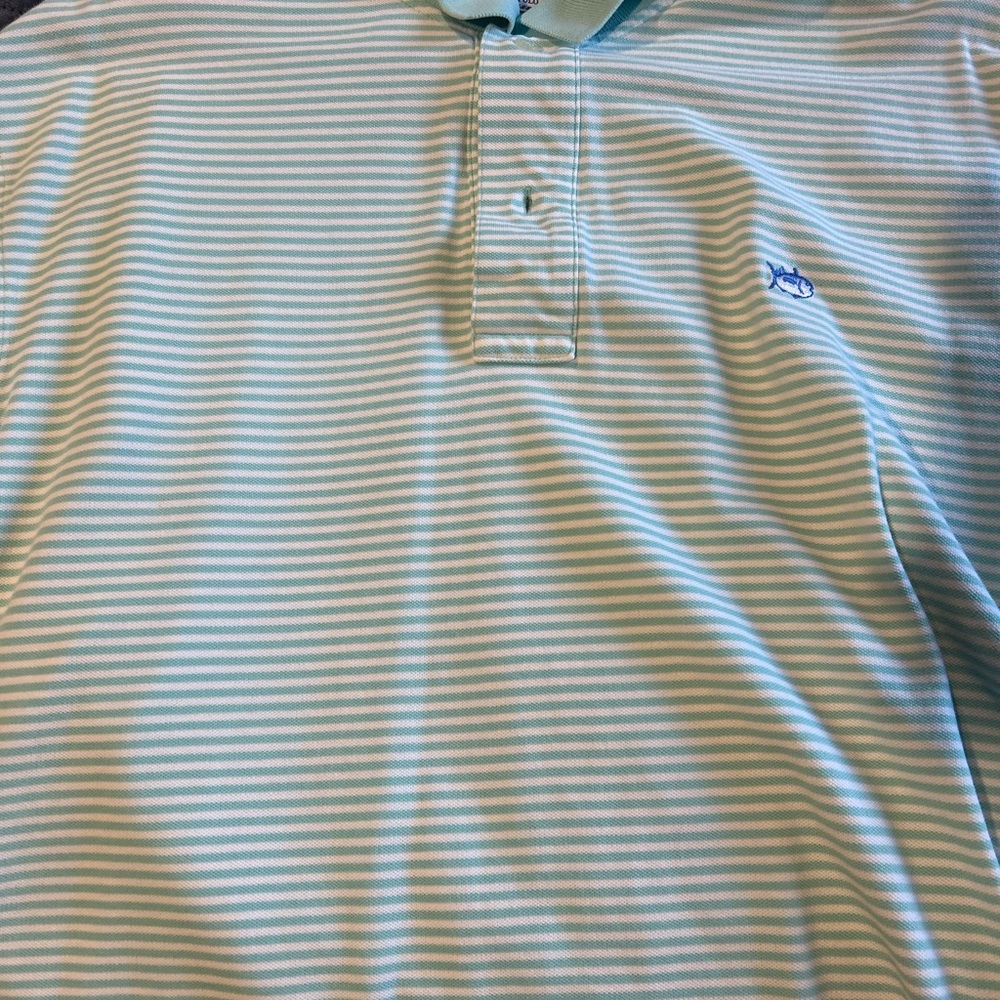 Men's Striped Polo Shirt - Teal